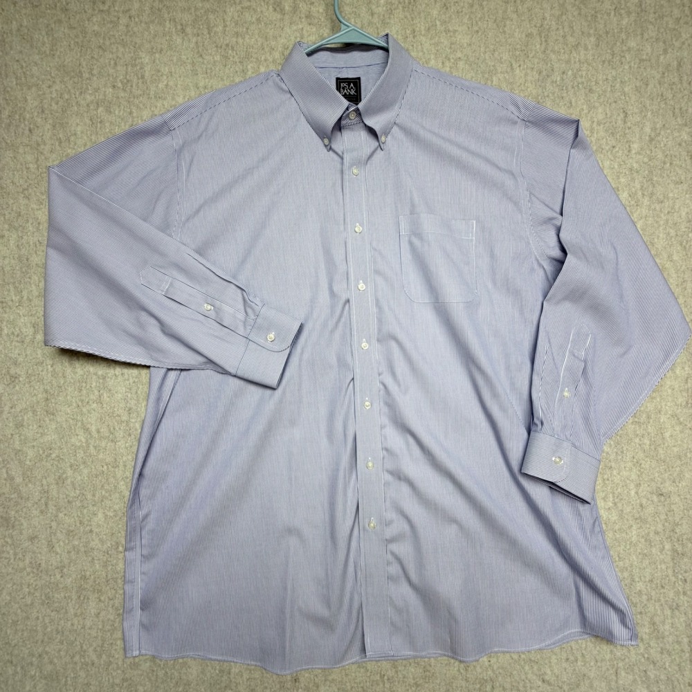 Jos. A. Bank Traveler Dress Shirt Mens 18-35 Blue White Striped Button Down